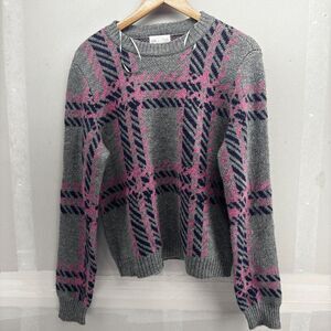 Jun & Ivy Sweater Chunky‎ Knit Crewneck Gray Size L Acrylic Blend Geometric EUC